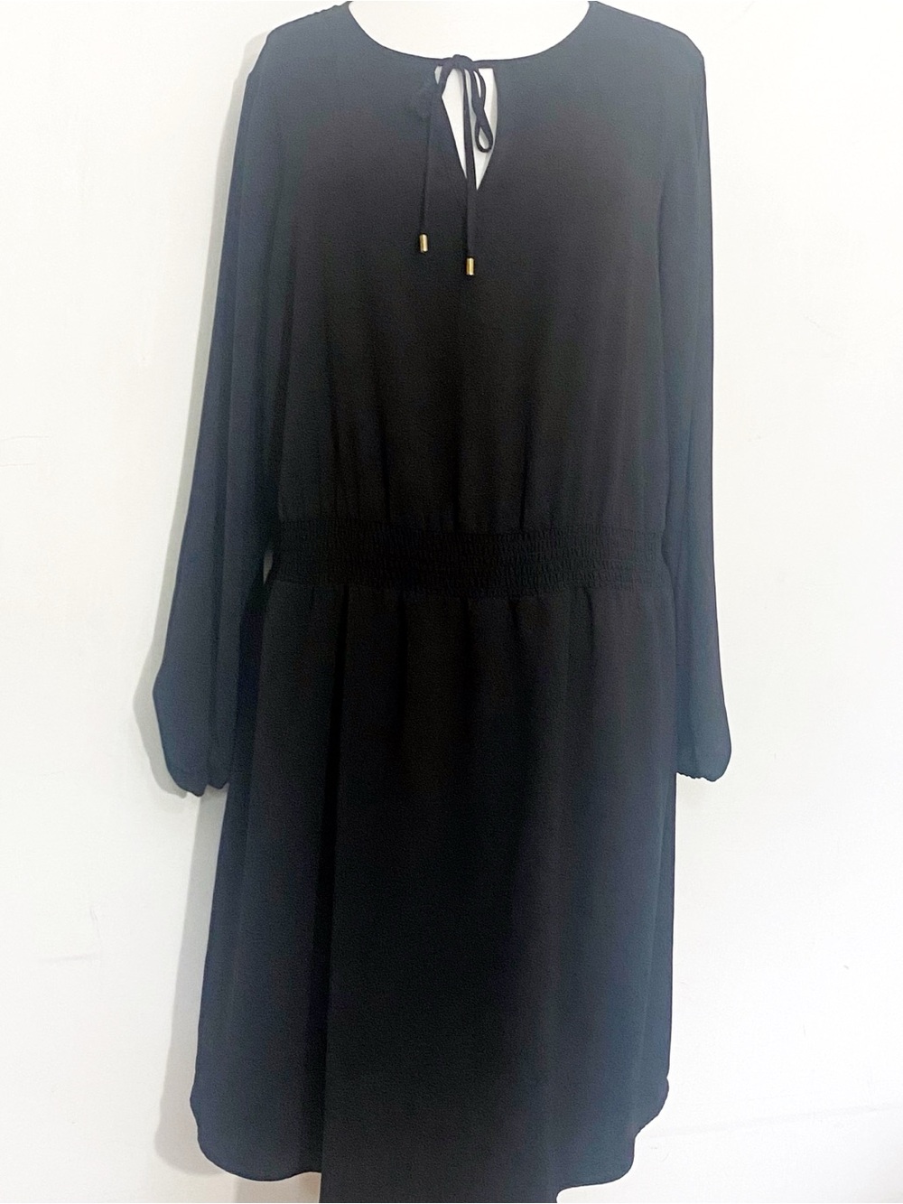 Apt. 9 Black Long Slit Sleeve Tie-Neck Elastic Waist Women's Midi Dress 22W